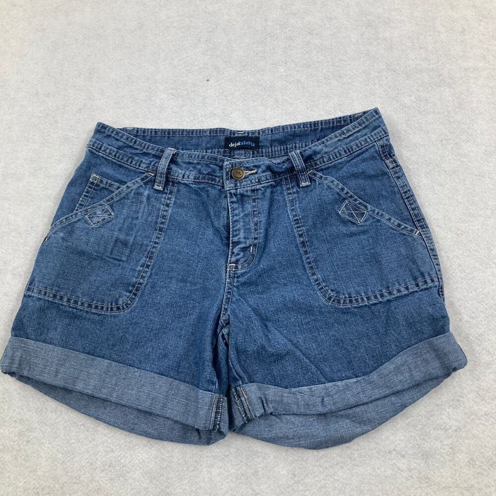 Deja Blue Women's Size 8 Blue Denim Cuffed Utility Cargo Shorts Mid Rise Casual